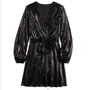 Nine West Cara Santana 4x plus sequin faux wrap dress tie waist belt